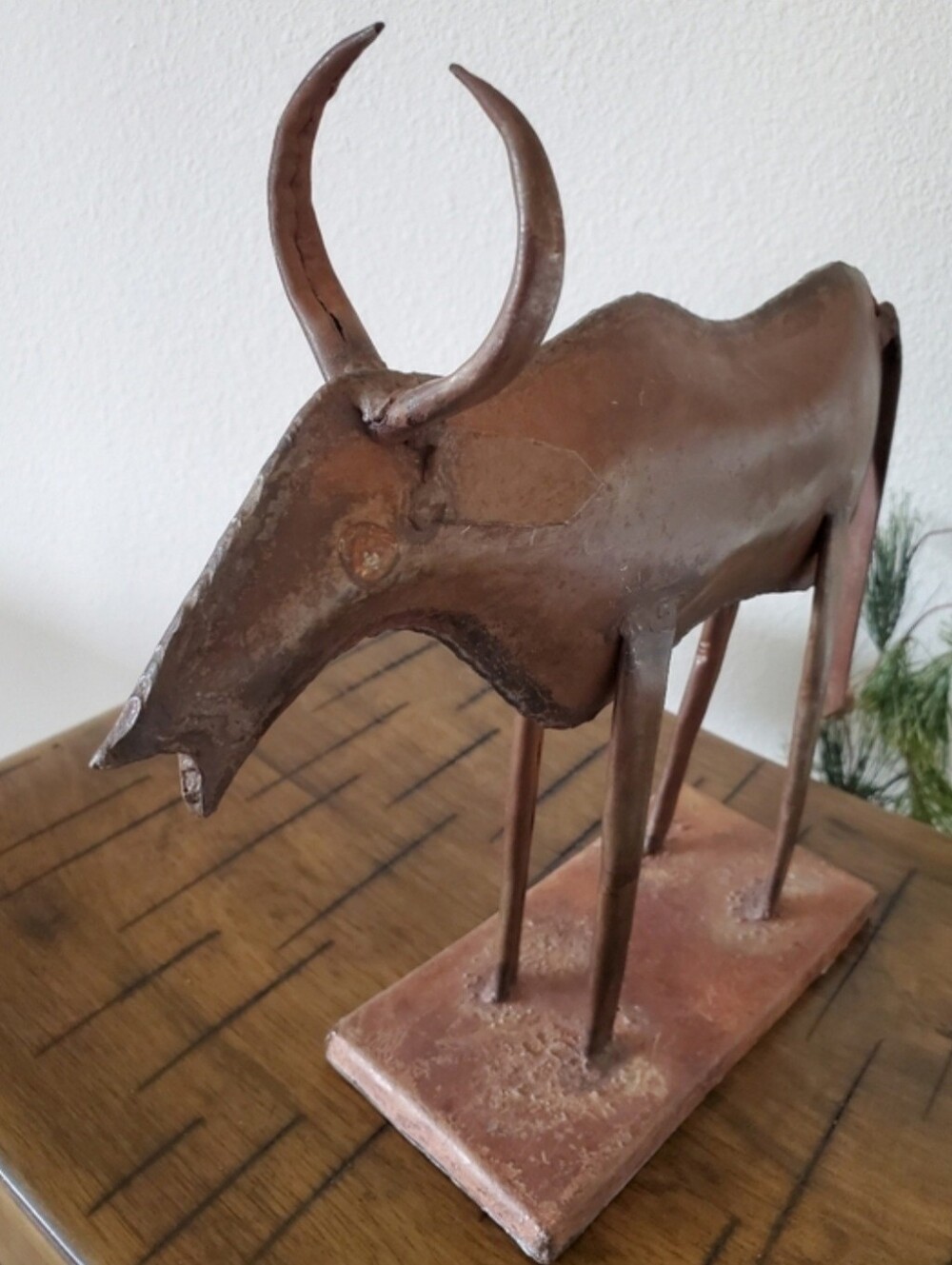 Vintage Rusty Bronze Bull Metal Sculpture 11x11 MCM Primitive Lodge